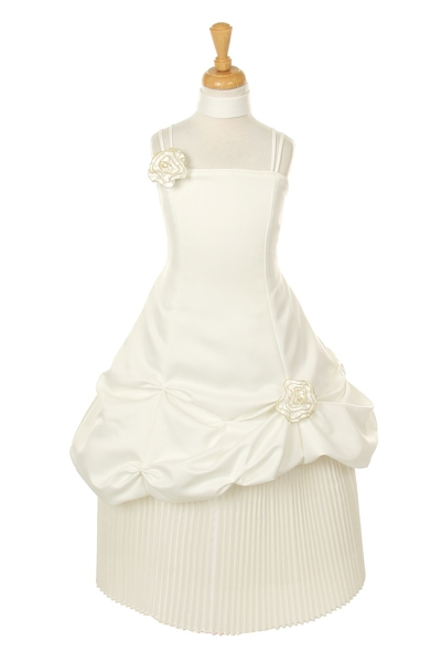 ivory long dress with accordion pleated hemline